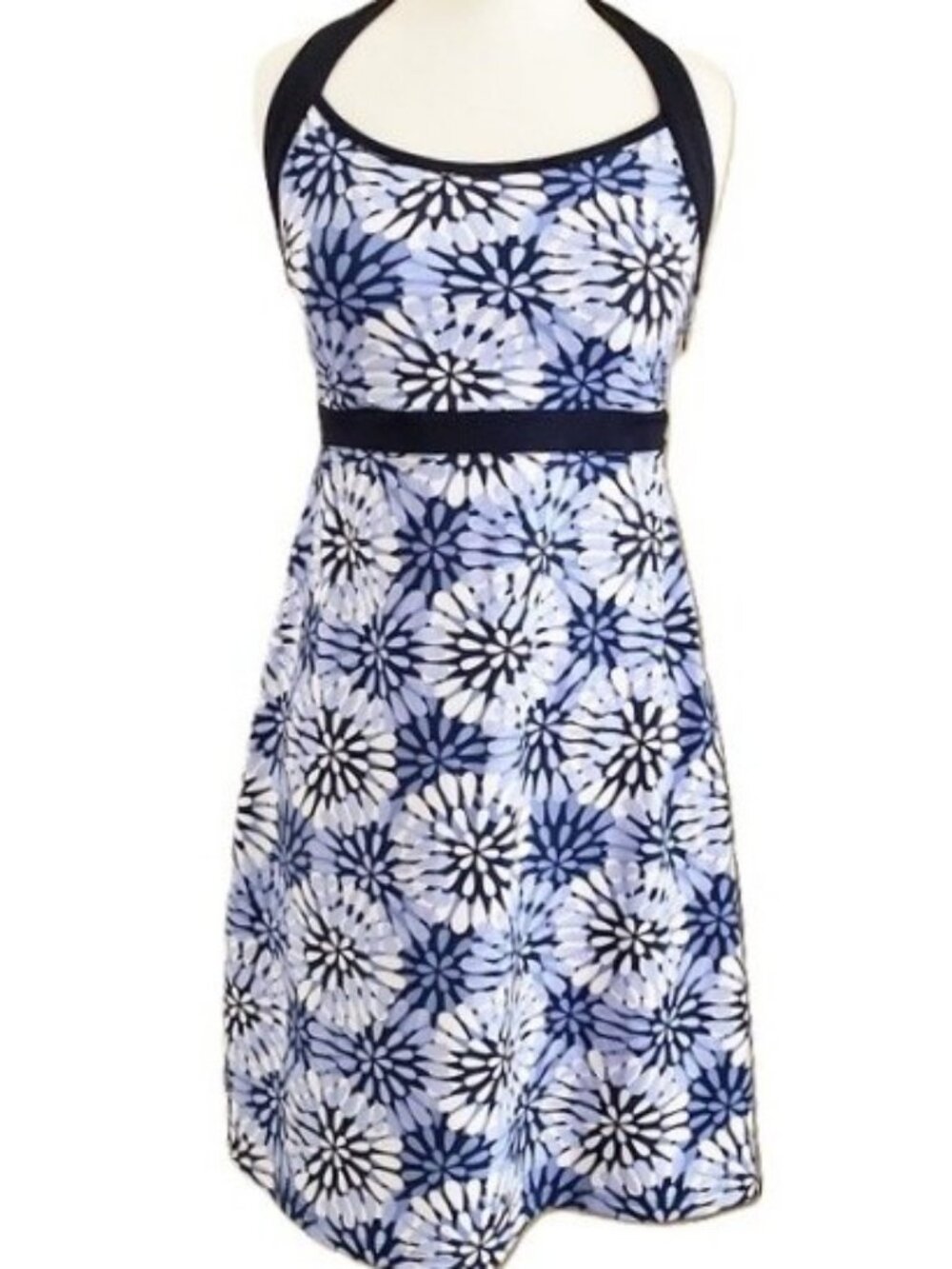 T by Talbots NEW $135 Size XL Blue White Black Halter Dress Knee Length